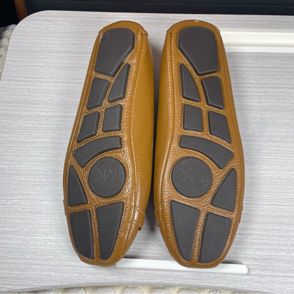 Michael Kors Fulton Ballet Flats Brown Leather Shoes Gold MK Logo Size 8M - Picture 2 of 7